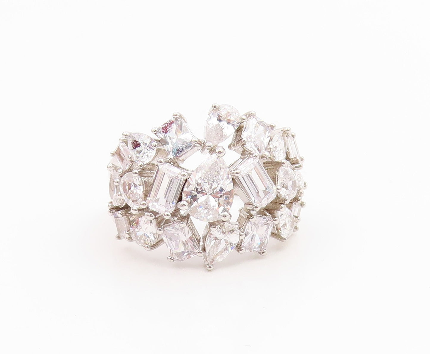 925 Sterling Silver Vintage Ring Multi Shape CZ Cluster Band  Sz 7.5  RG35370
