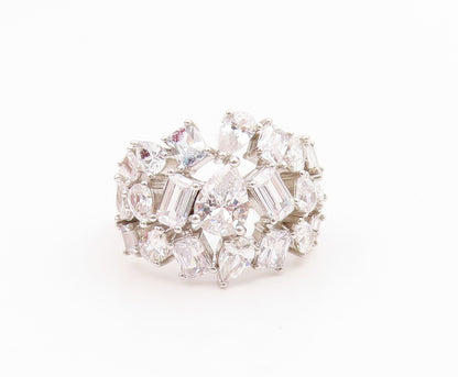 925 Sterling Silver Vintage Ring Multi Shape CZ Cluster Band  Sz 7.5  RG35370