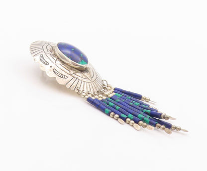 925 Sterling Silver Vintage Earrings SOUTHWESTERN Azurite Etched Dangles EG13483