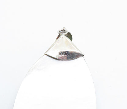 925 Sterling Silver  Vintage Mother Of Pearl Single Leaf Vine Pendant  PT6077