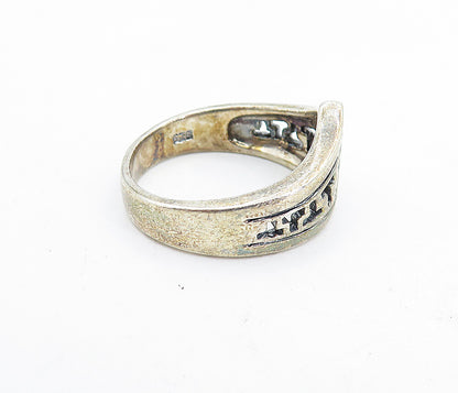 925 Sterling Silver  Vintage Dark Tone Cutout Pointed Band Ring Sz 8.5  RG5808