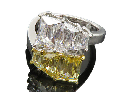 925 Sterling Silver  Yellow & White Cubic Zirconia Bypass Ring Sz 5  RG13341