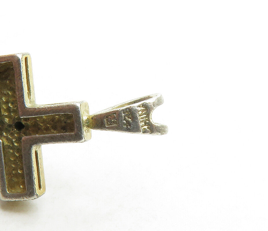 ROSS SIMON 925 Silver  Vintage Genuine Diamond Religious Cross Pendant PT10399