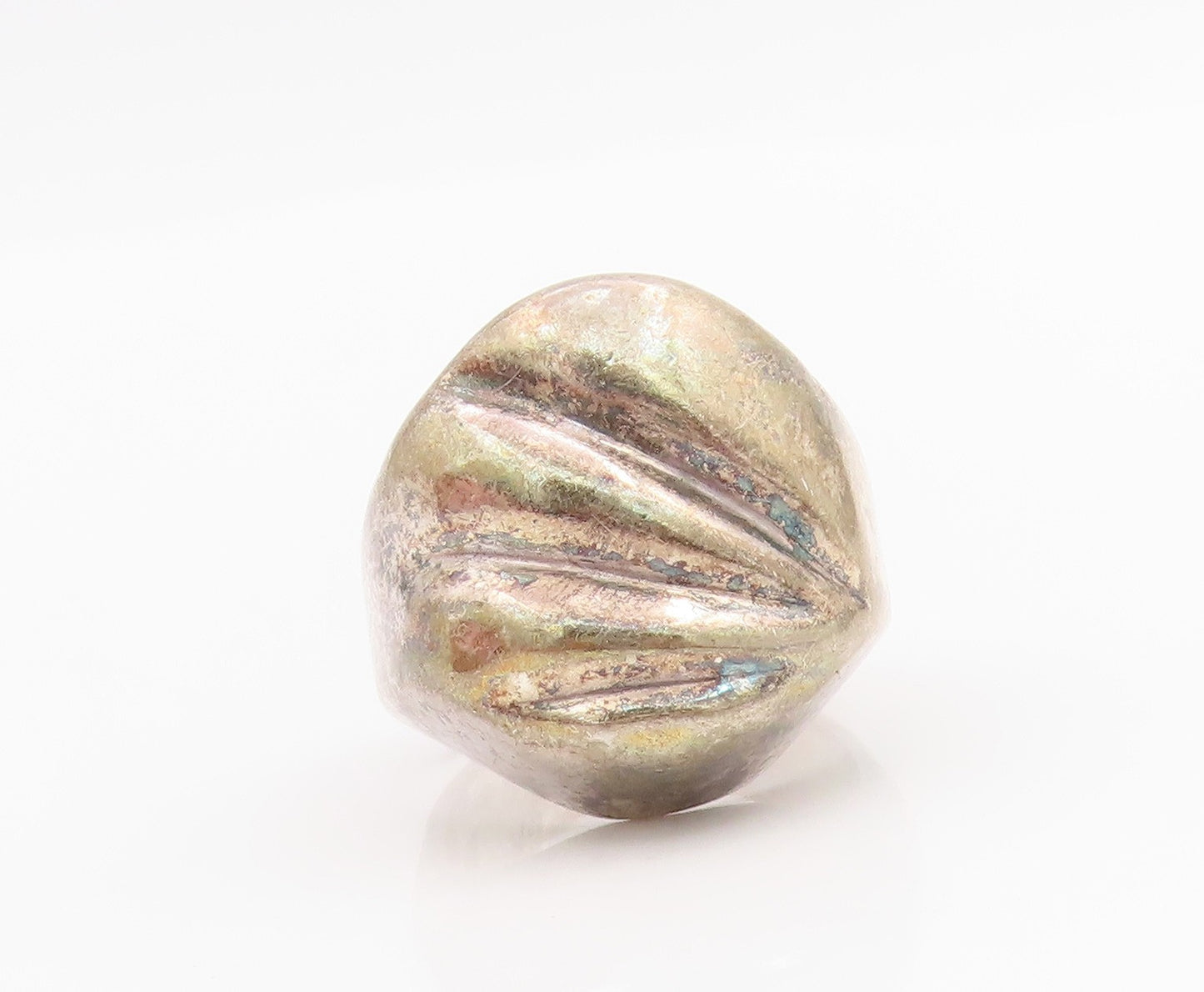925 Sterling Silver Vintage Ring Modernist Carved Chunky Band  Sz 8.5  RG34193