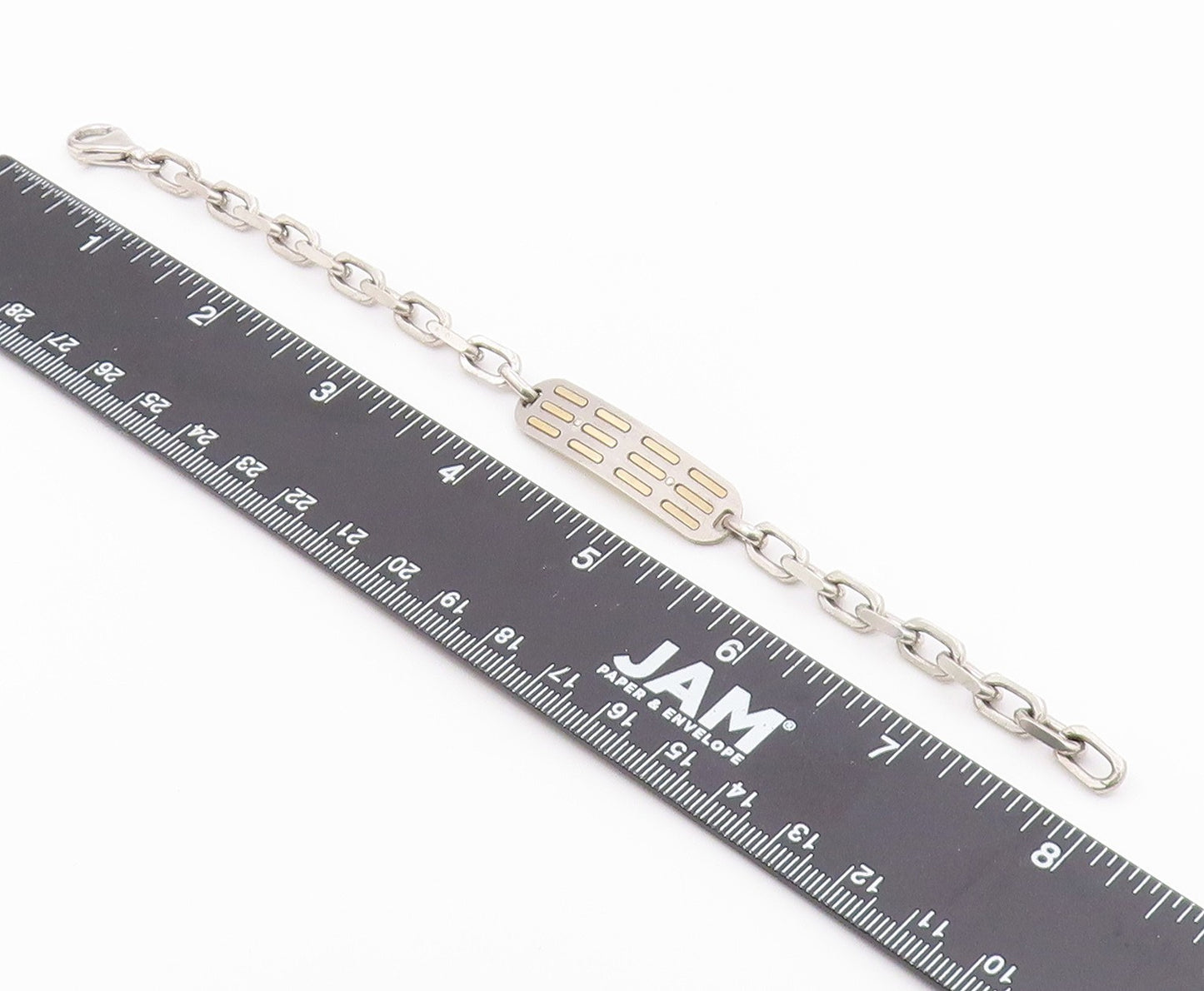 925 Sterling Silver  Vintage Two Tone Pattern Oval Link Chain Bracelet  BT8313