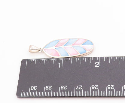 925 Sterling Silver Vintage Pendant Mother OF Pearl Inlay Leaf Design  PT24967