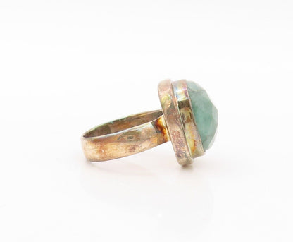 925 Sterling Silver Vintage Ring Antique Cabochon Green Gemstone  Sz 6 RG30221