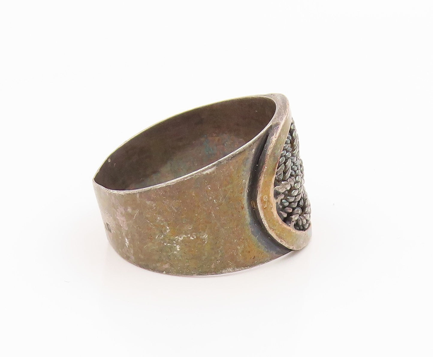 14k Gold & 925 Sterling Silver Vintage Ring POLAND Rope Motif  Sz 8  RG36020