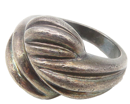 925 Sterling Silver  Vintage Dark Tone Fluted Dome Band Ring Sz 6  RG11281