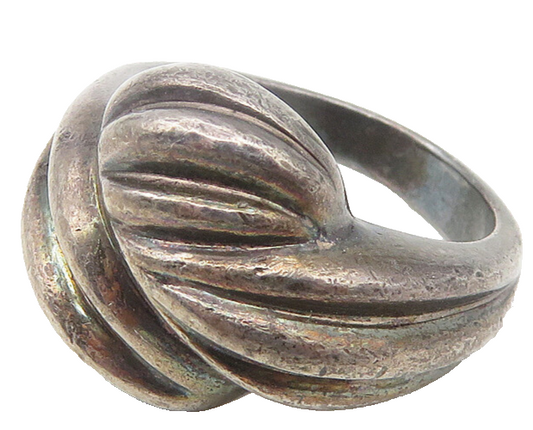 925 Sterling Silver  Vintage Dark Tone Fluted Dome Band Ring Sz 6  RG11281