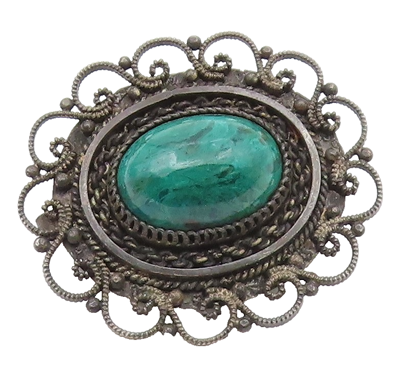 ISRAEL 925 Silver  Vintage Cabochon Eilat Stone Swirl Twist Brooch Pin  BP7640
