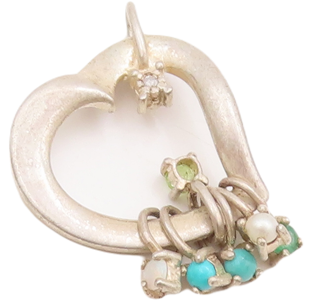925 Sterling Silver Vintage Pendant LENOX Designer CZ & Gemstone Heart  PT23200
