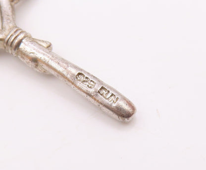 925 Sterling Silver  Vintage Genuine Diamonds Heart Cross Pendant  PT17912