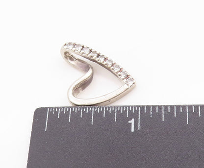 925 Sterling Silver Vintage Pendant Sparkling CZ Open Love Heart Charm  PT24962
