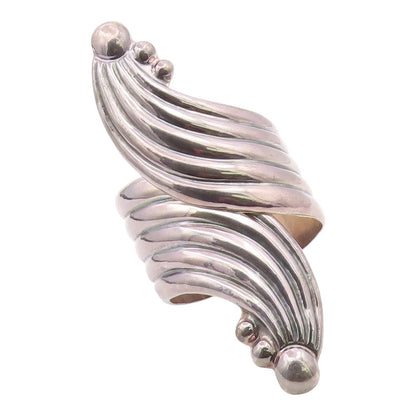MEXICO 925 Sterling Silver  Vintage Heavy Fluted Bypass Cuff Bracelet  BT8121