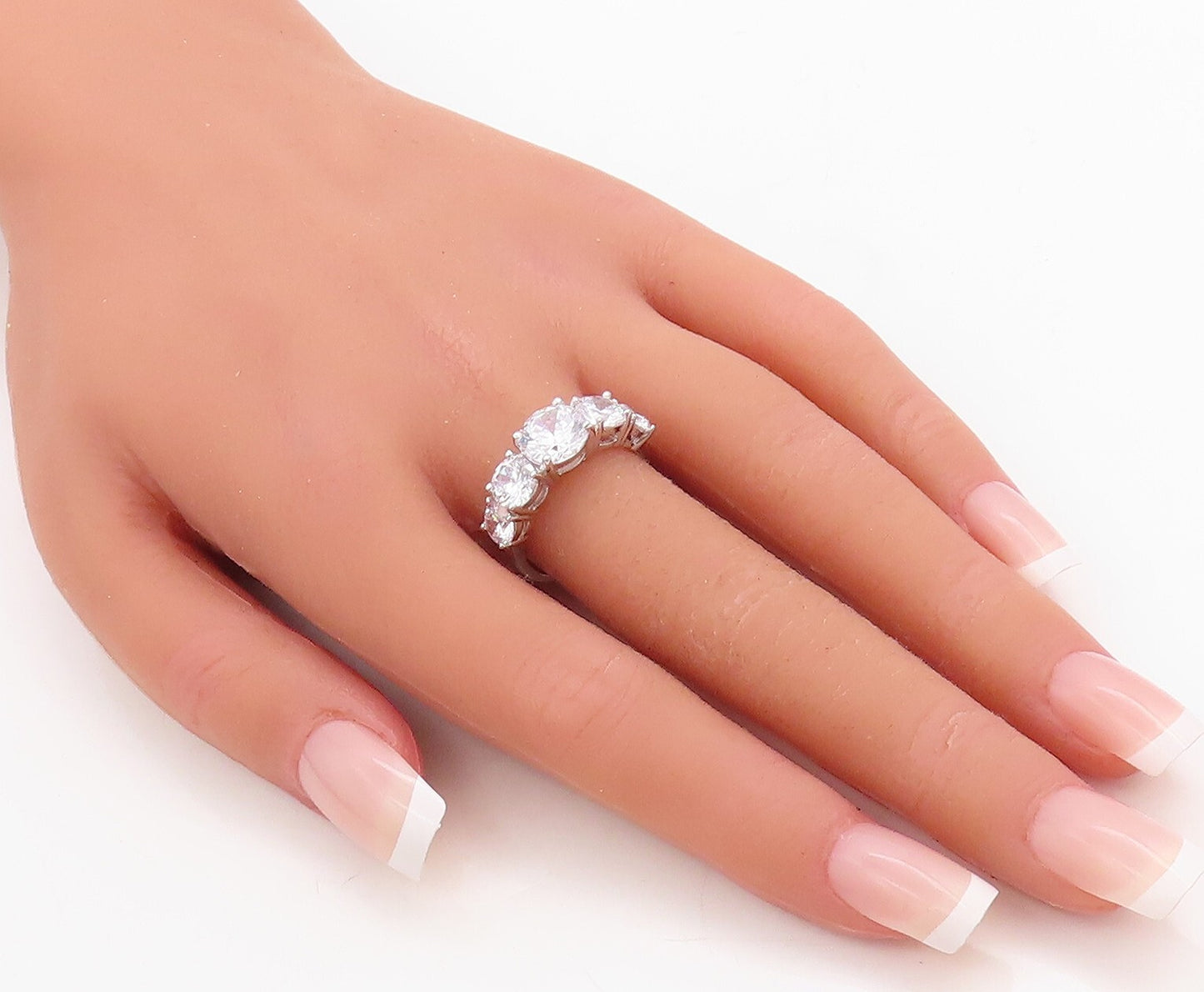 925 Sterling Silver Vintage Ring Minimalist 5 CZ Stone Band  Sz 7  RG30982