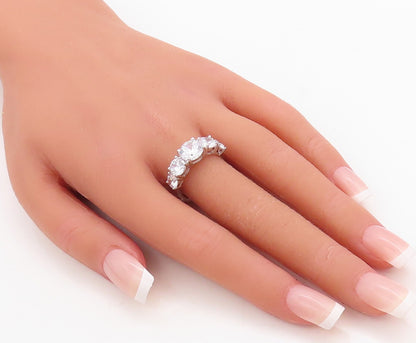 925 Sterling Silver Vintage Ring Minimalist 5 CZ Stone Band  Sz 7  RG30982