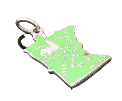 925 Sterling Silver Vintage Pendant Enameled Minnesota Map Souvenir  PT22538