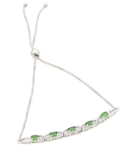 925 Sterling Silver  Vintage Prong Set Peridot Shiny Chain Bracelet  BT8049