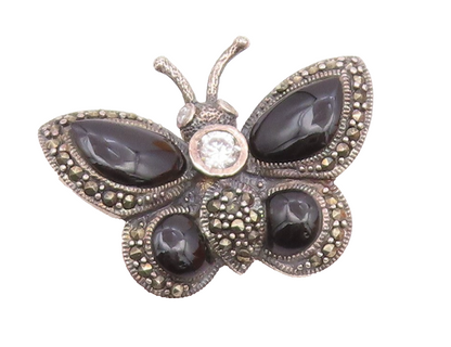 925 Silver  Vintage Cubic Zirconia & Multi Stone Butterfly Brooch Pin  BP9644