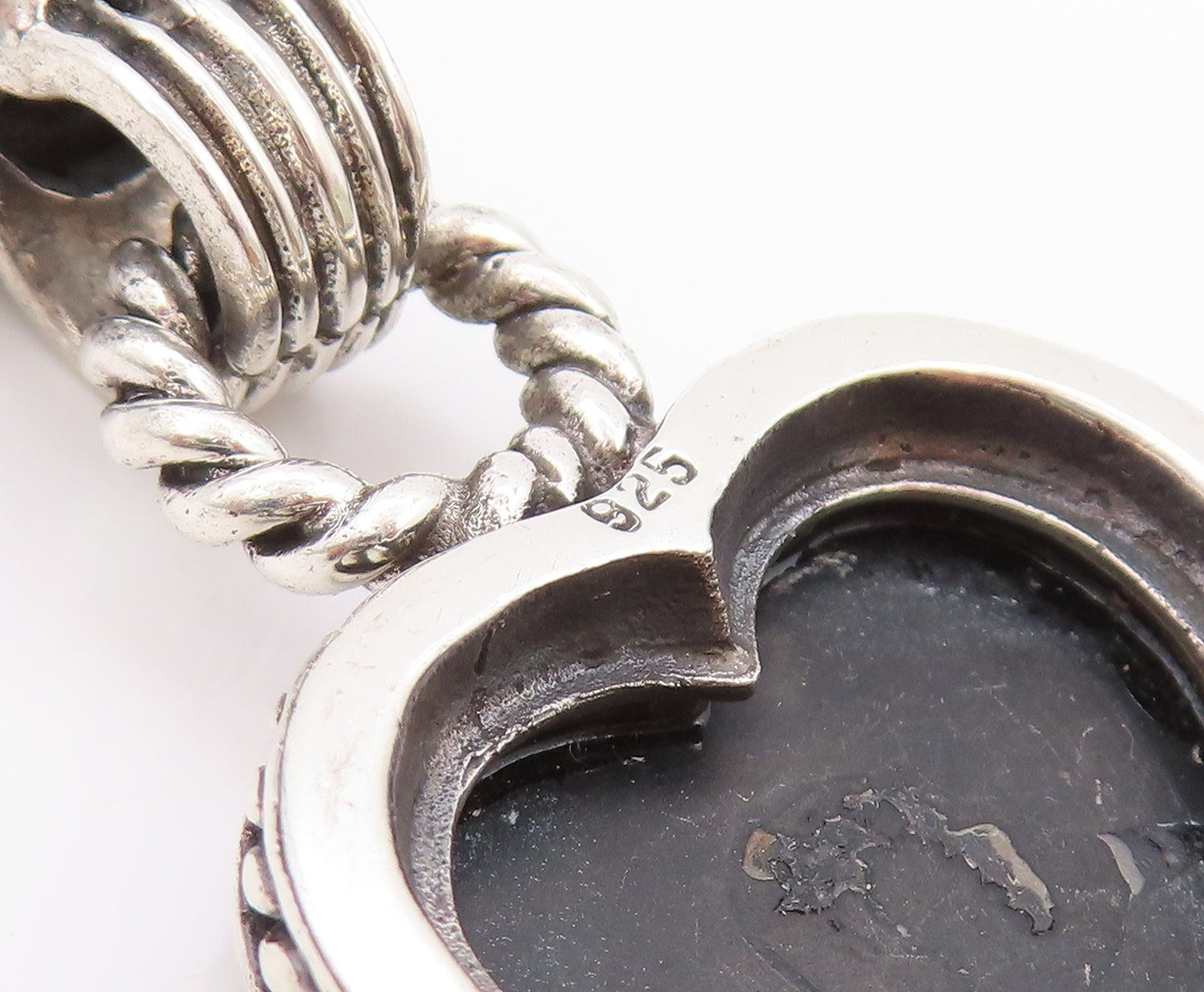 925 Sterling Silver Vintage Pendant Modernist Dangling Onyx Heart  PT24064