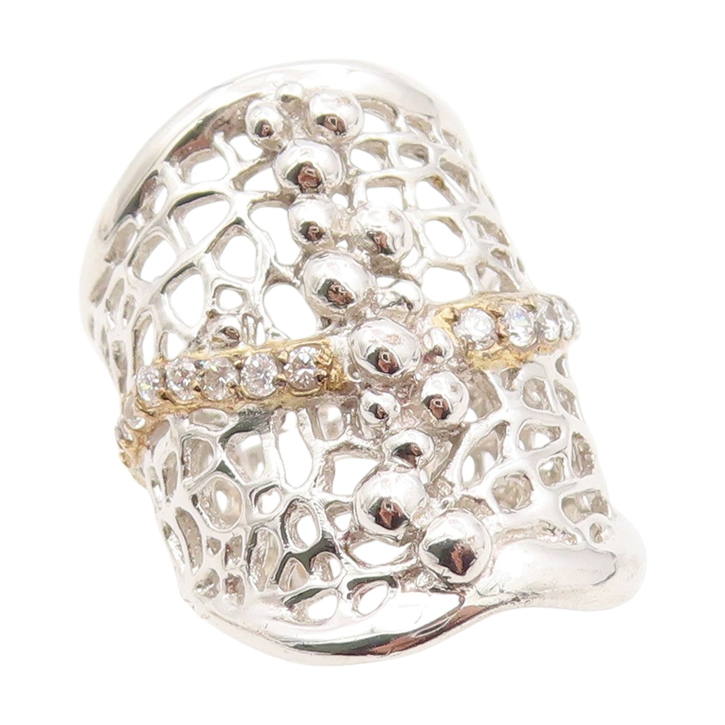 925 Sterling Silver Vintage Ring CZ Intricate Spider Web Wide Band Sz 7 RG34625