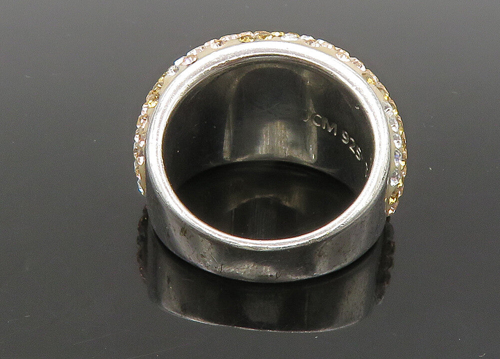 JACMEL 925 Silver  Vintage Shiny Crystal Striped Dome Band Ring Sz 8  RG21954