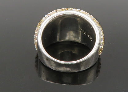 JACMEL 925 Silver  Vintage Shiny Crystal Striped Dome Band Ring Sz 8  RG21954