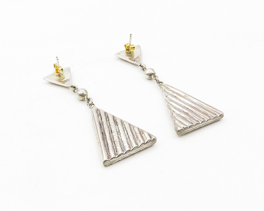 925 Sterling Silver  Vintage Shiny Triangle Linked Dangle Earrings  EG5466
