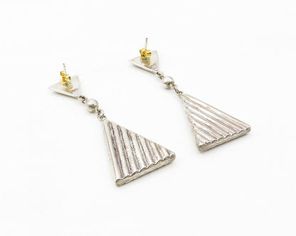 925 Sterling Silver  Vintage Shiny Triangle Linked Dangle Earrings  EG5466