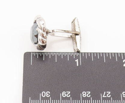 925 Sterling Silver Vintage Hematite Halo Swirly Flower Cuff Links  TR3551