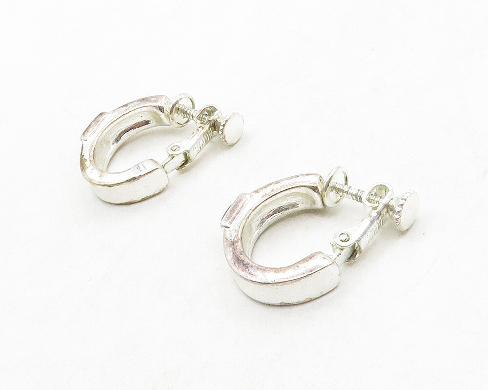 NAPIER 925 Sterling Silver  Vintage Black Onyx Non Pierce Hoop Earrings EG6877