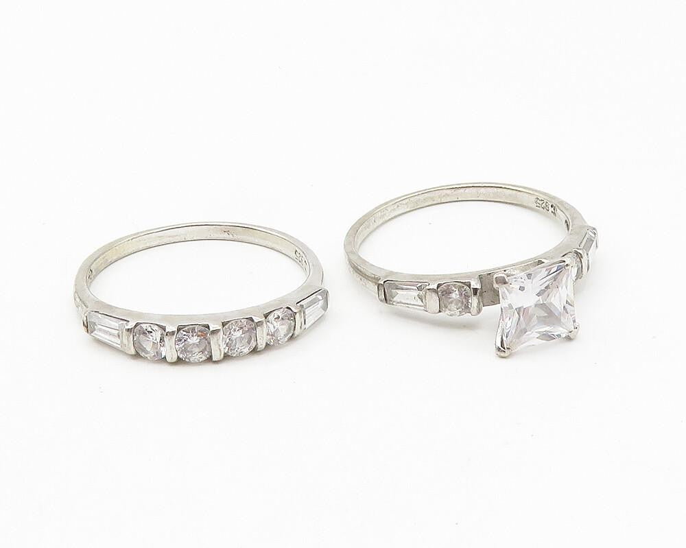 925 Sterling Silver  Cubic Zirconia Solitaire & Band Ring Set Sz 11  RG11296
