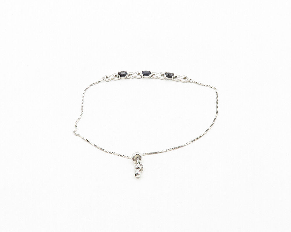 925 Silver  Vintage Sapphire Shiny XO Hugs & Kisses Chain Bracelet  BT7890