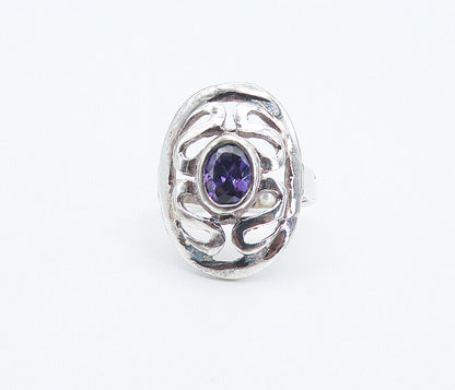 925 Sterling Silver  Amethyst Open Swirl Design Shiny Band Ring Sz 6  RG8391