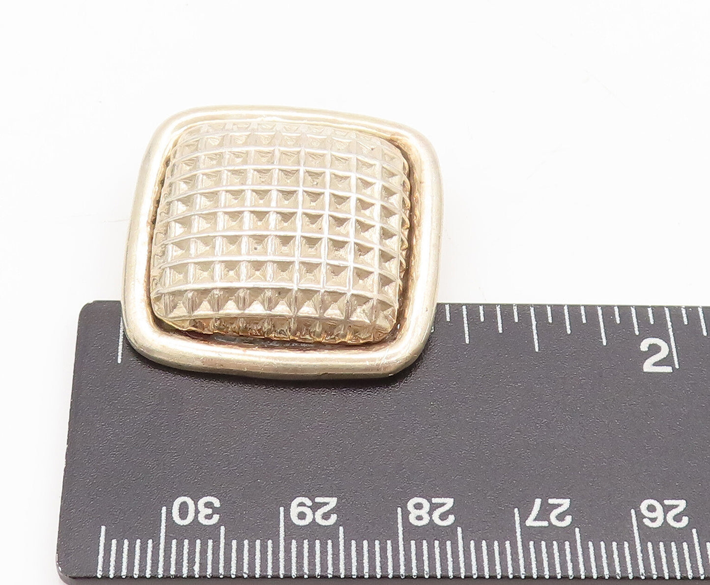 MEXICO 925 Silver  Vintage Brutalist Raised Edged Square Earrings  EG12646