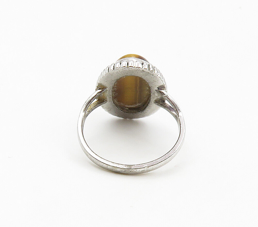 CLARK & COOMBS 925 Silver  Tiger's Eye Petite Cocktail Ring Sz 4  RG15661