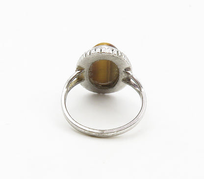 CLARK & COOMBS 925 Silver  Tiger's Eye Petite Cocktail Ring Sz 4  RG15661