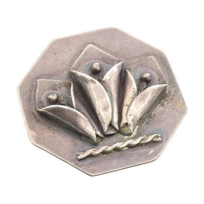 925 Sterling Silver Vintage Pendant Abstract Sculptural Floral Leaf  PT25938