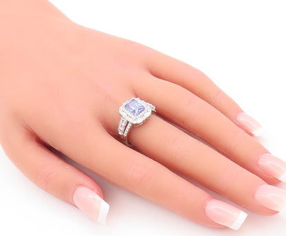 925 Sterling Silver Vintage Ring Rectangle Blue & White CZ Inlay  Sz 7  RG29797