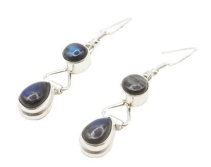 925 Sterling Silver  Cabochon Cut Labradorite Shiny Dangle Earrings  EG6937