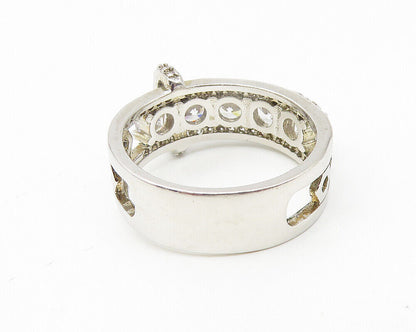 925 Sterling Silver  Sparkling Cubic Zirconia Buckle Band Ring Sz 7  RG11323