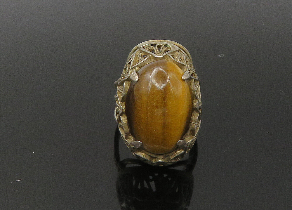 925 Sterling Silver  Vintage Antique Tiger's Eye Cocktail Ring Sz 5.5  RG22617