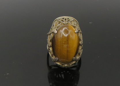 925 Sterling Silver  Vintage Antique Tiger's Eye Cocktail Ring Sz 5.5  RG22617