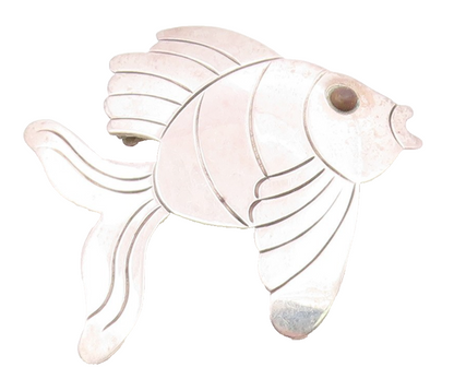 MEXICO 925 Sterling Silver  Vintage Two Tone Fish Motif Brooch Pin  BP8192