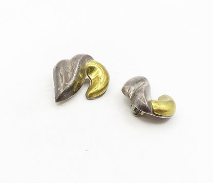 MEXICO 925 Silver  Vintage 2 Tone Modernist Non Pierce Drop Earrings  EG4787