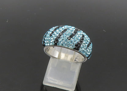 JACMEL 925 Silver  Vintage Blue Crystal Pattern Dome Band Ring Sz 8  RG21821