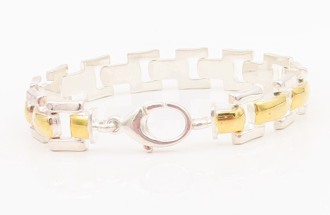 925 Sterling Silver Vintage Bracelet Solid Gold Plated Rectangle Links BT10416