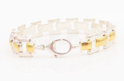 925 Sterling Silver Vintage Bracelet Solid Gold Plated Rectangle Links BT10416