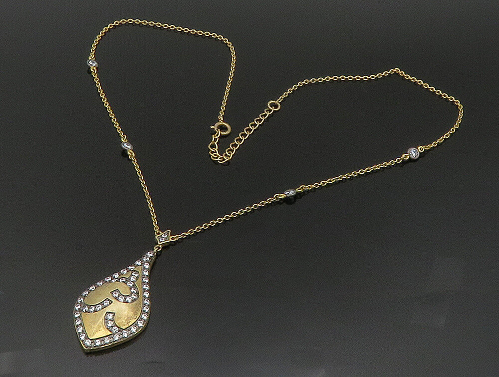925 Sterling Silver  Vintage Cubic Zirconia Swirl Pear Shaped Necklace  NE3788